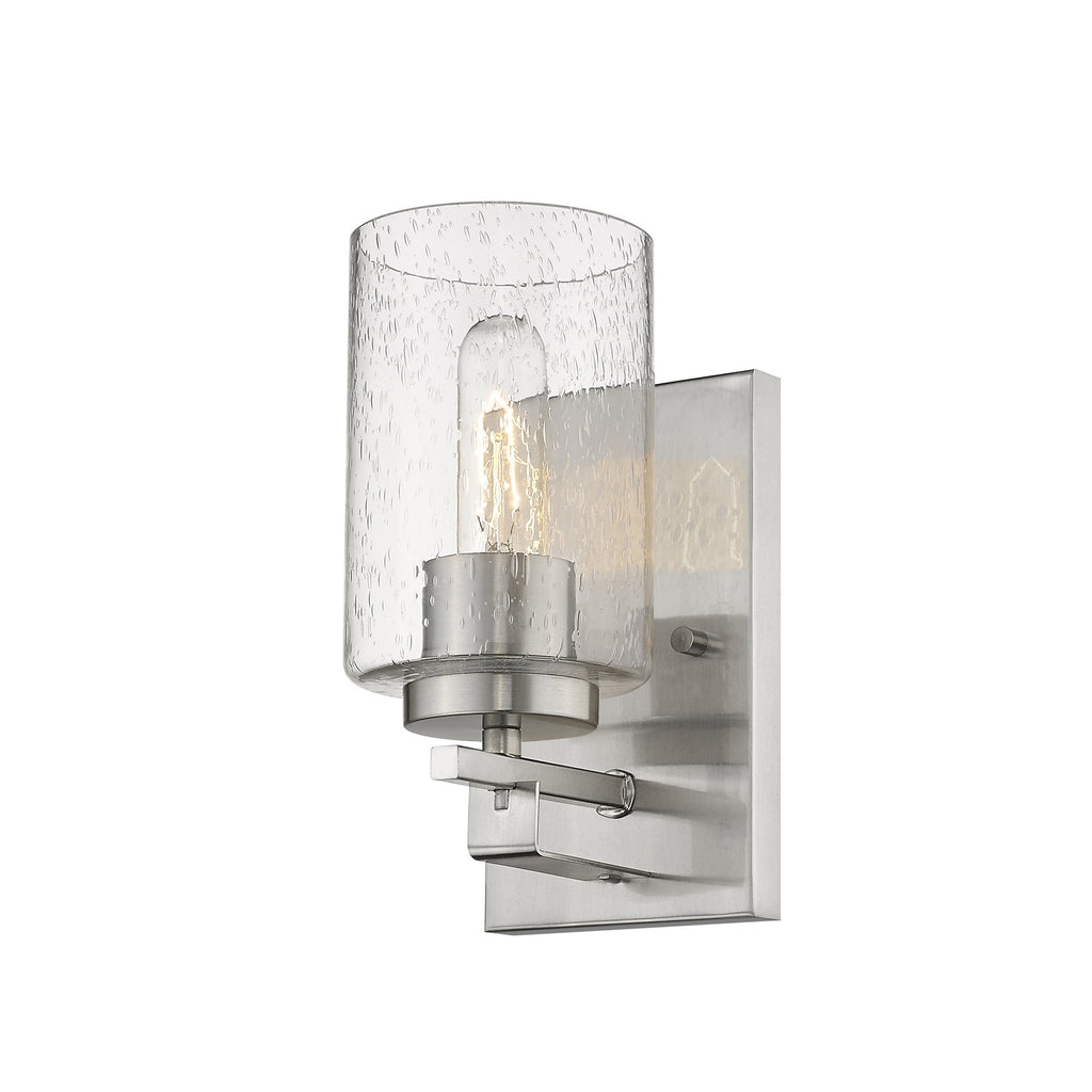 LuxxHomes  Silver Metal and Textured Glass Wall Sconce