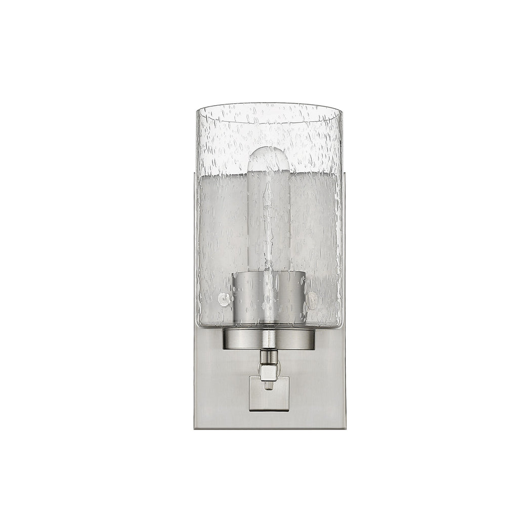 LuxxHomes  Silver Metal and Textured Glass Wall Sconce