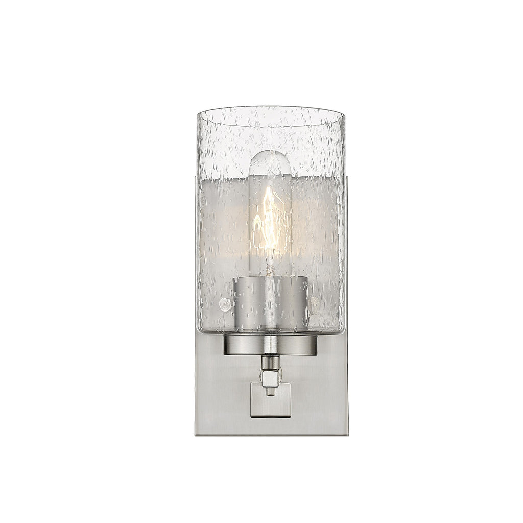 LuxxHomes  Silver Metal and Textured Glass Wall Sconce