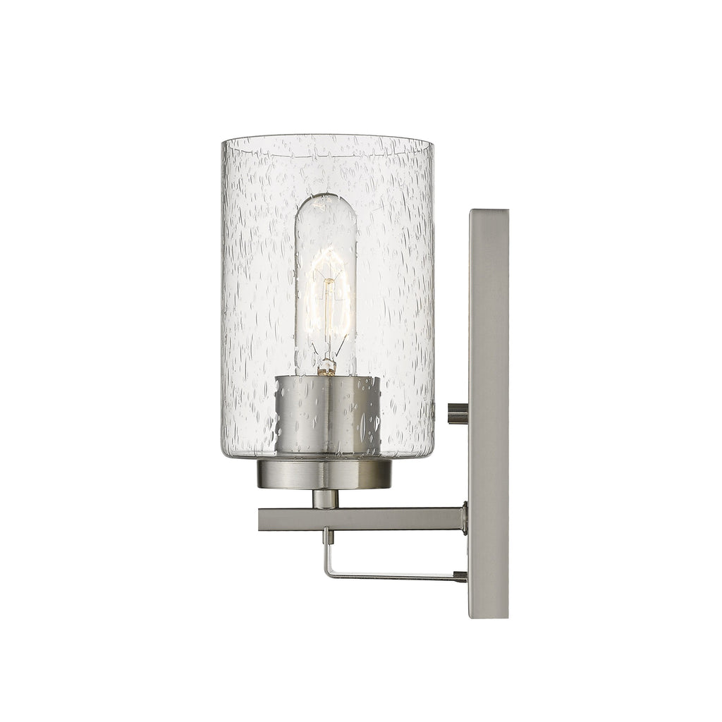 LuxxHomes  Silver Metal and Textured Glass Wall Sconce