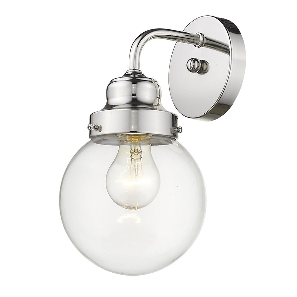 LuxxHomes  One Light Silver Wall Sconce with Round Glass Shade