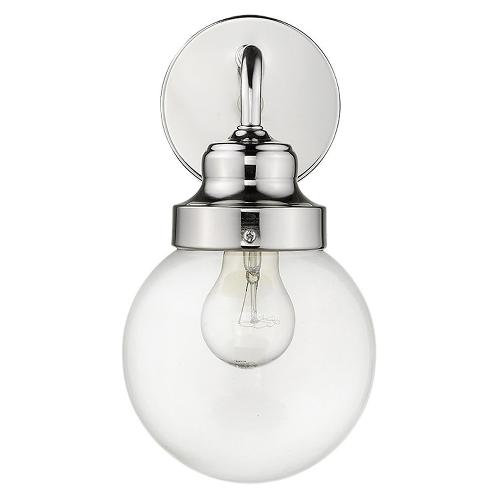 LuxxHomes  One Light Silver Wall Sconce with Round Glass Shade