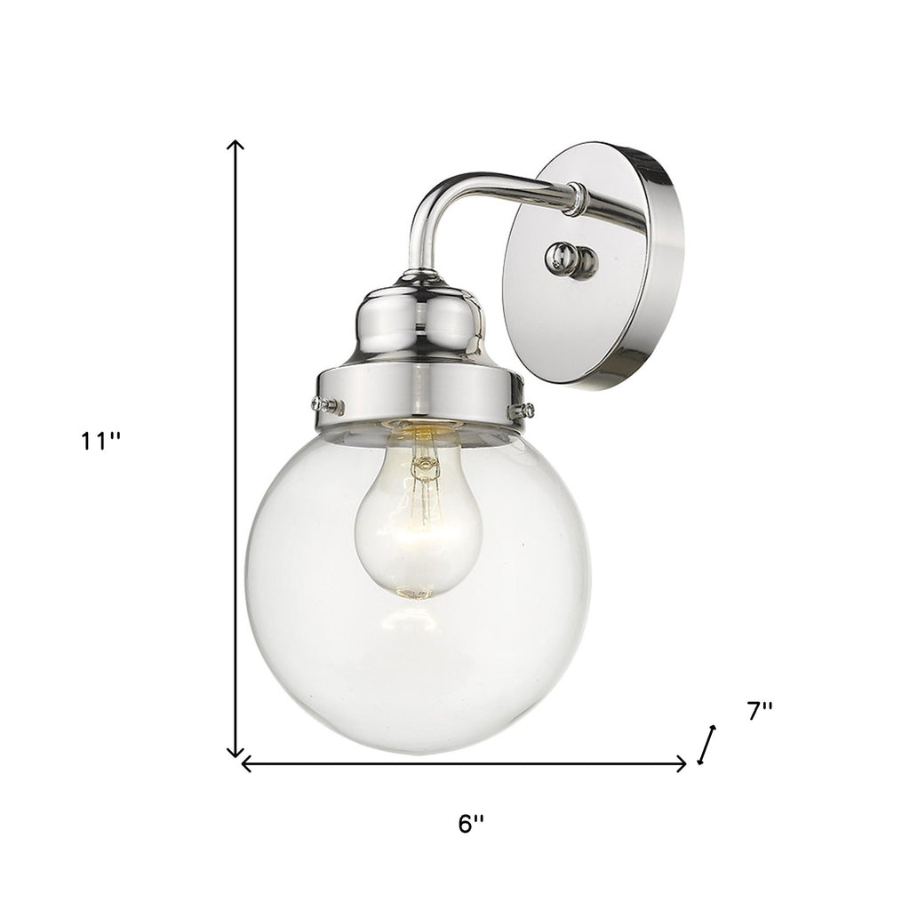 LuxxHomes  One Light Silver Wall Sconce with Round Glass Shade