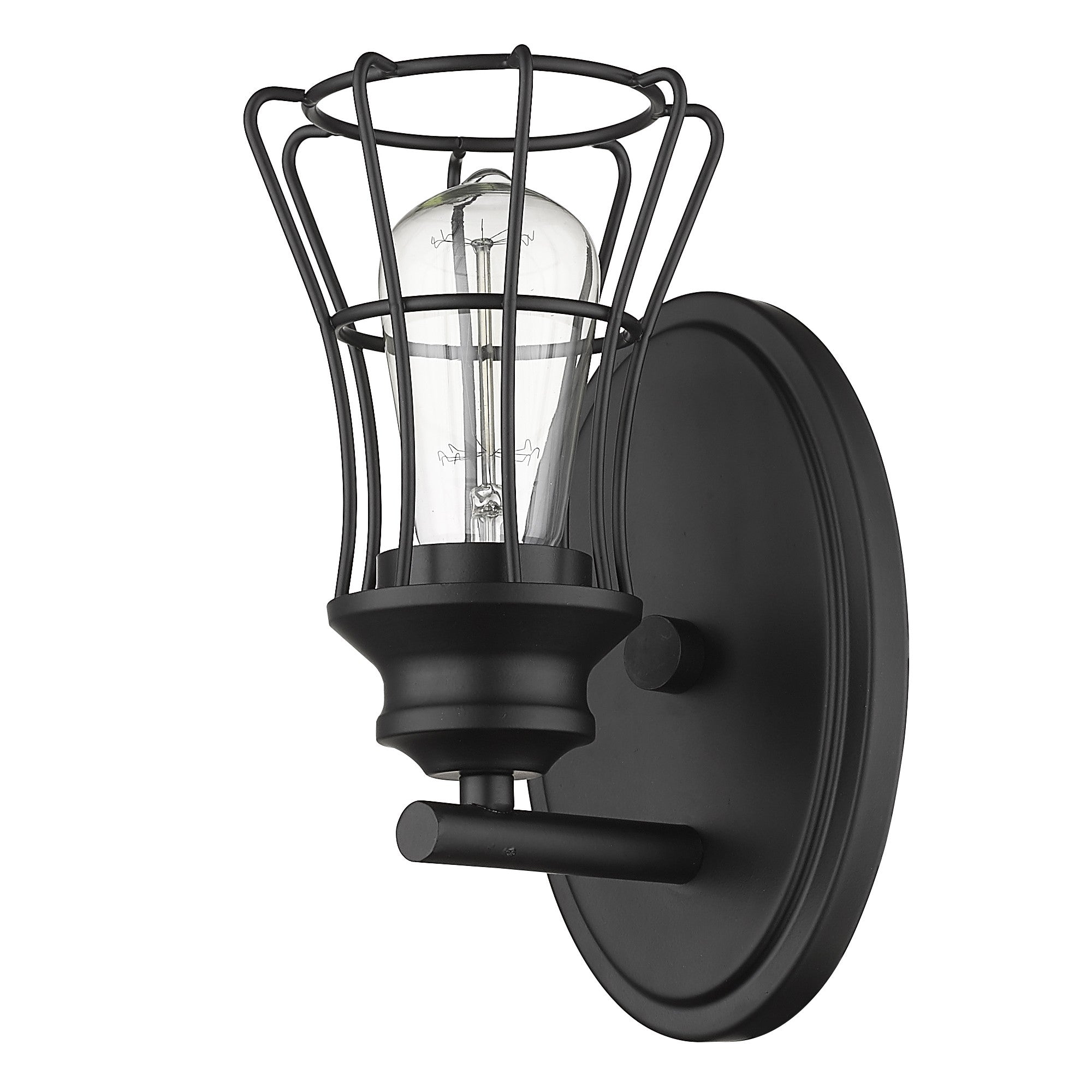 LuxxHomes  One Light Matte Black Cage Wall Sconce