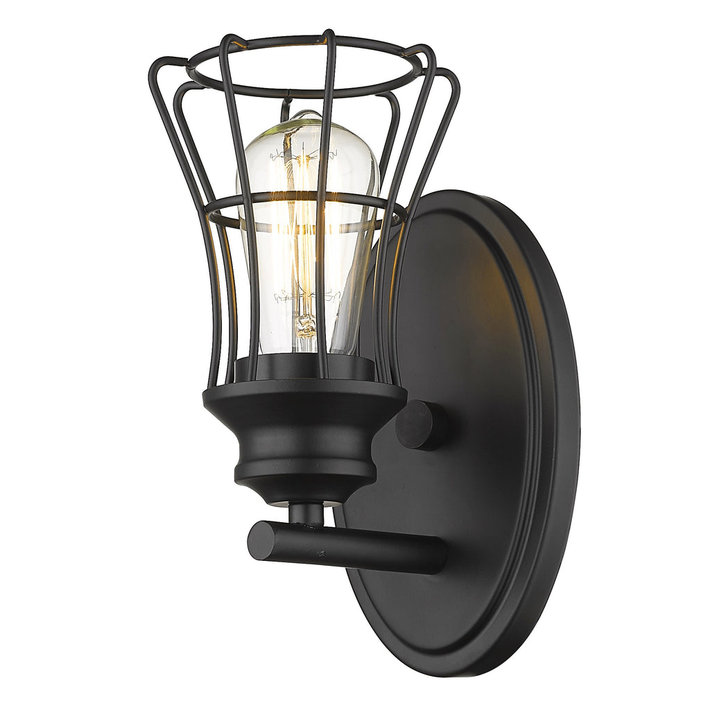 LuxxHomes  One Light Matte Black Cage Wall Sconce