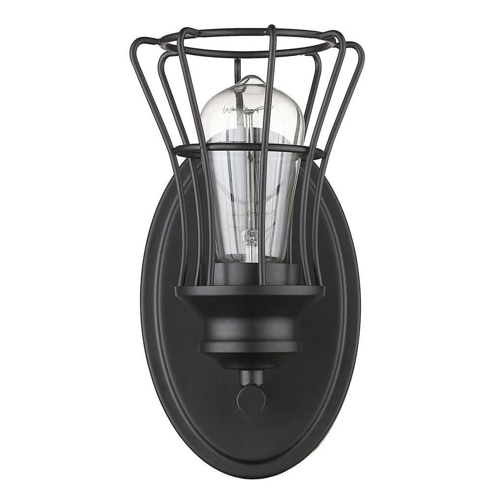 LuxxHomes  One Light Matte Black Cage Wall Sconce