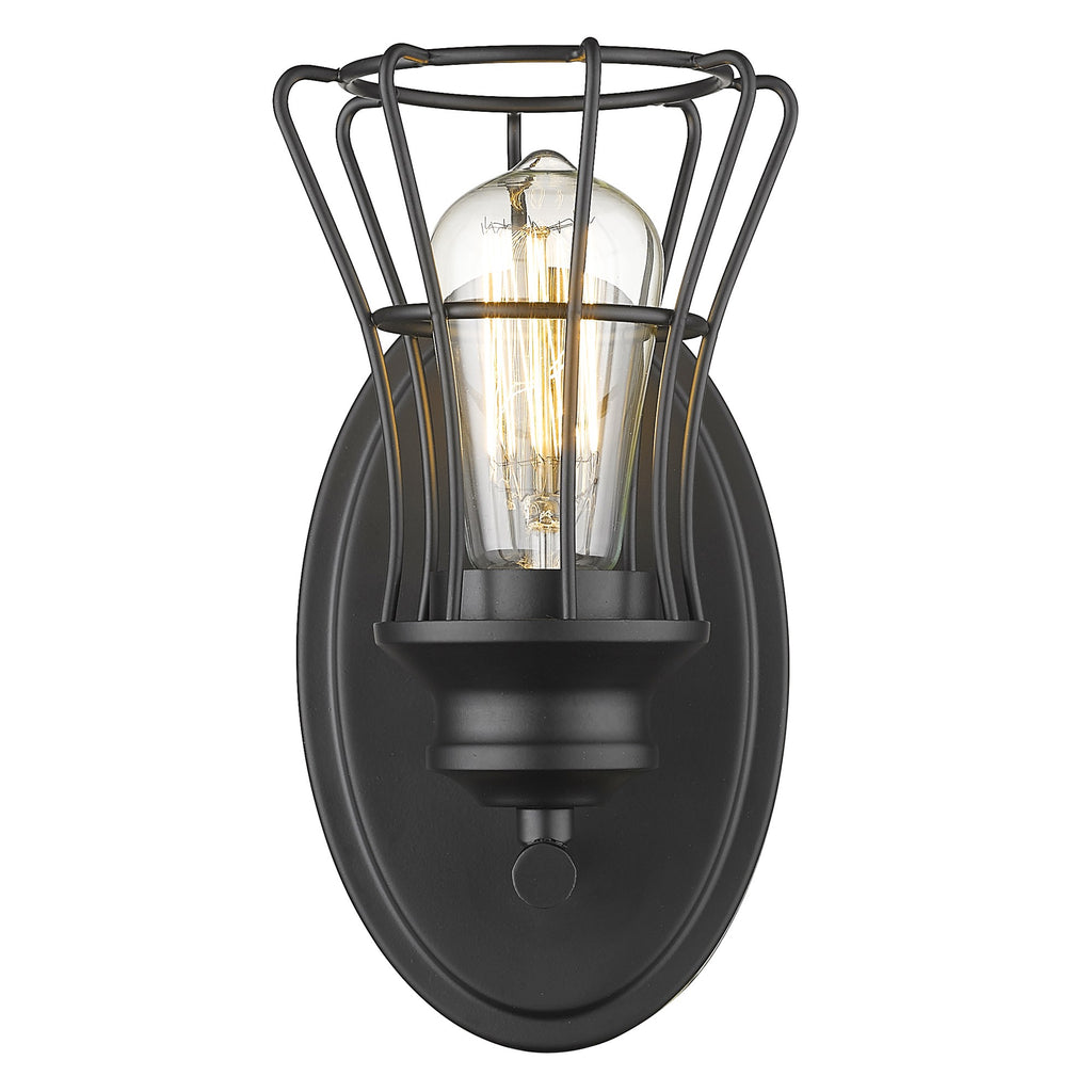 LuxxHomes  One Light Matte Black Cage Wall Sconce