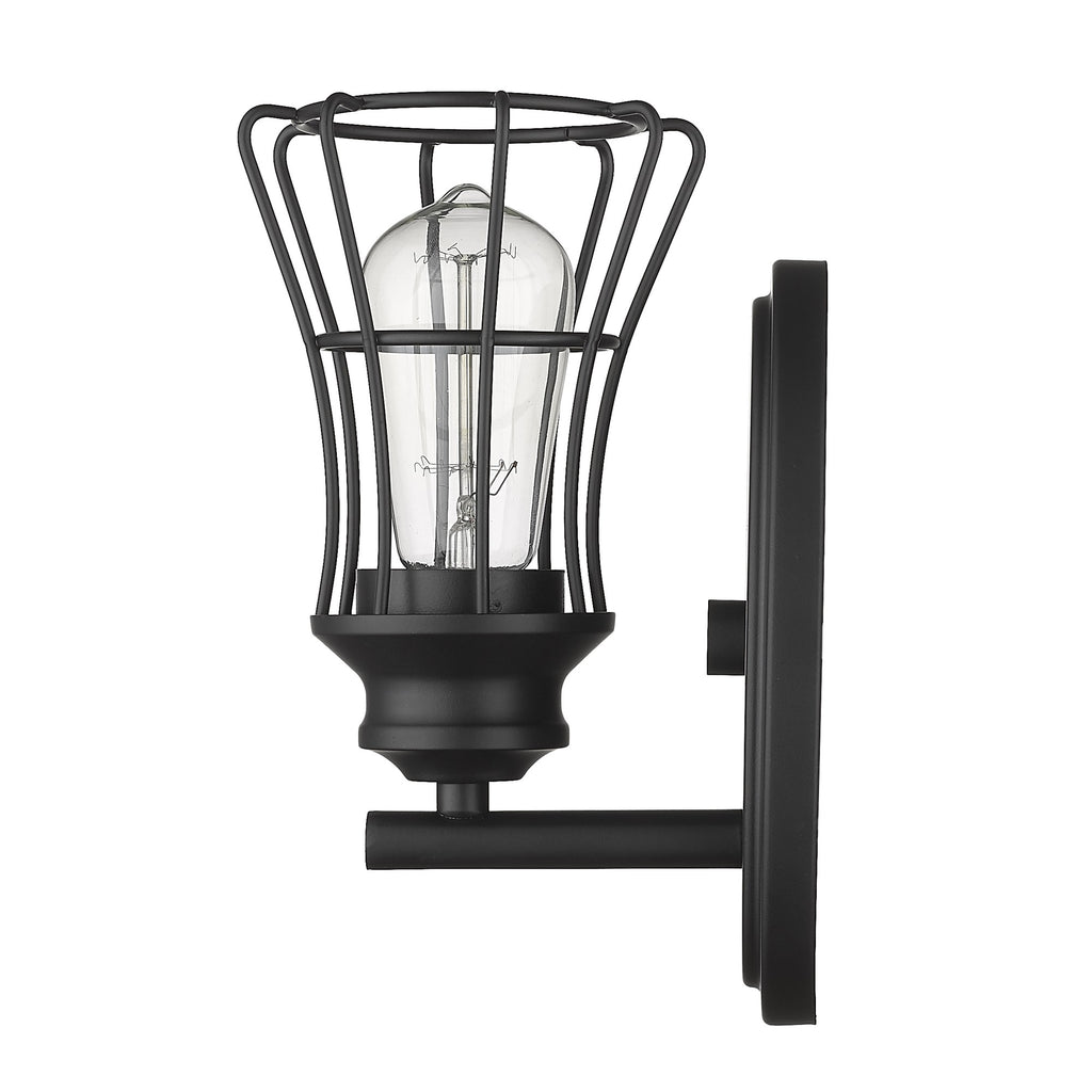 LuxxHomes  One Light Matte Black Cage Wall Sconce