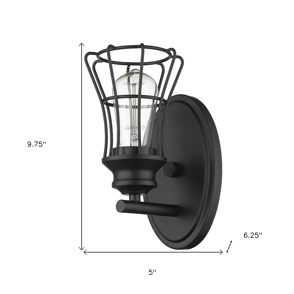 LuxxHomes  One Light Matte Black Cage Wall Sconce