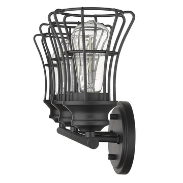 LuxxHomes  Three Light Matte Black Cage Wall Sconce