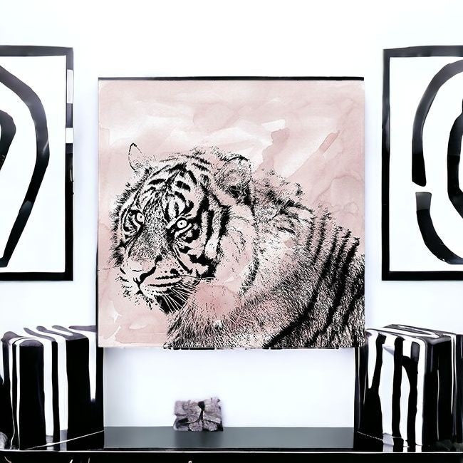 Pink Crouching Tiger Unframed Print Wall Art