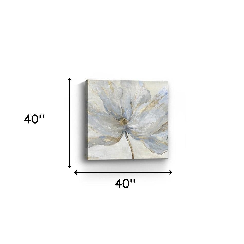 Soft Blue And Grey Flower With Gold Details Unframed Print Wall Art