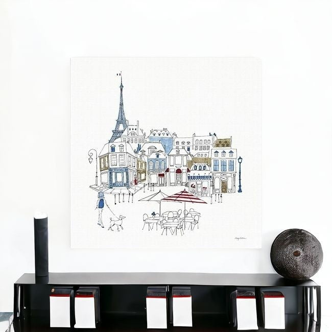 French Caf With Red And Blue Accents Unframed Print Wall Art