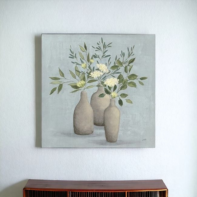 Pretty Bohemian Flowers In Ceramic Vases Unframed Print Wall Art