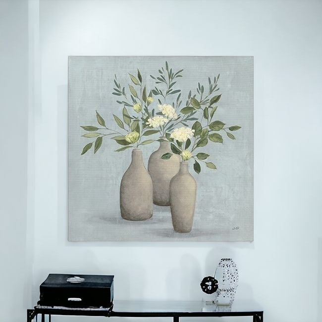 Pretty Bohemian Flowers In Ceramic Vases Unframed Print Wall Art