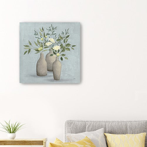 Pretty Bohemian Flowers In Ceramic Vases Unframed Print Wall Art