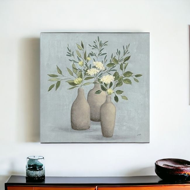 Pretty Bohemian Flowers In Ceramic Vases Unframed Print Wall Art