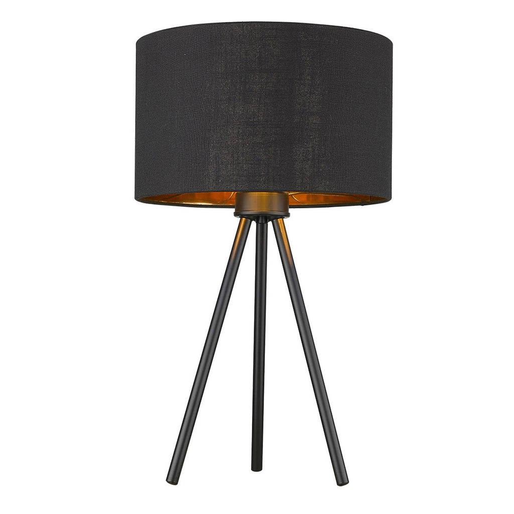 22" Black Metal Tripod Table Lamp With Black Drum Shade