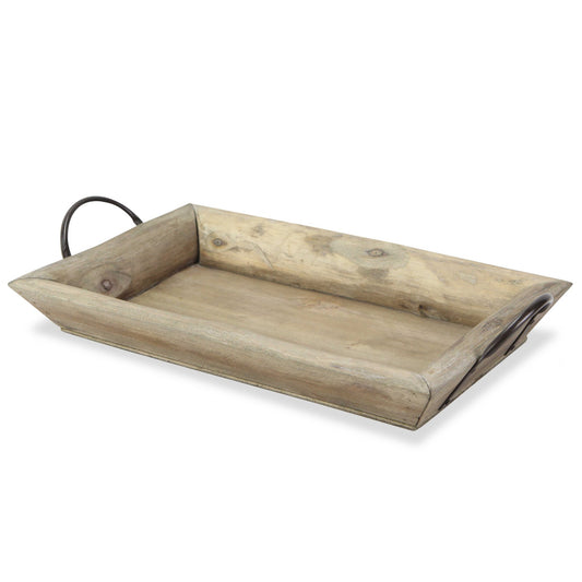 18" Brown Rectangular Solid Wood Indoor Outdoor Serving Tray With Handles