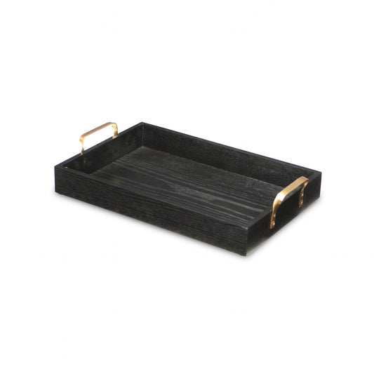 16" Black Wood Handmade Serving Tray With Gold Handles