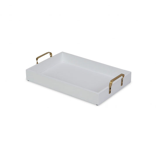 16" White Wood Handcrafted Serving Tray With Gold Handles