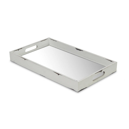 16" White Wood Indoor Outdoor Serving Tray With Handles