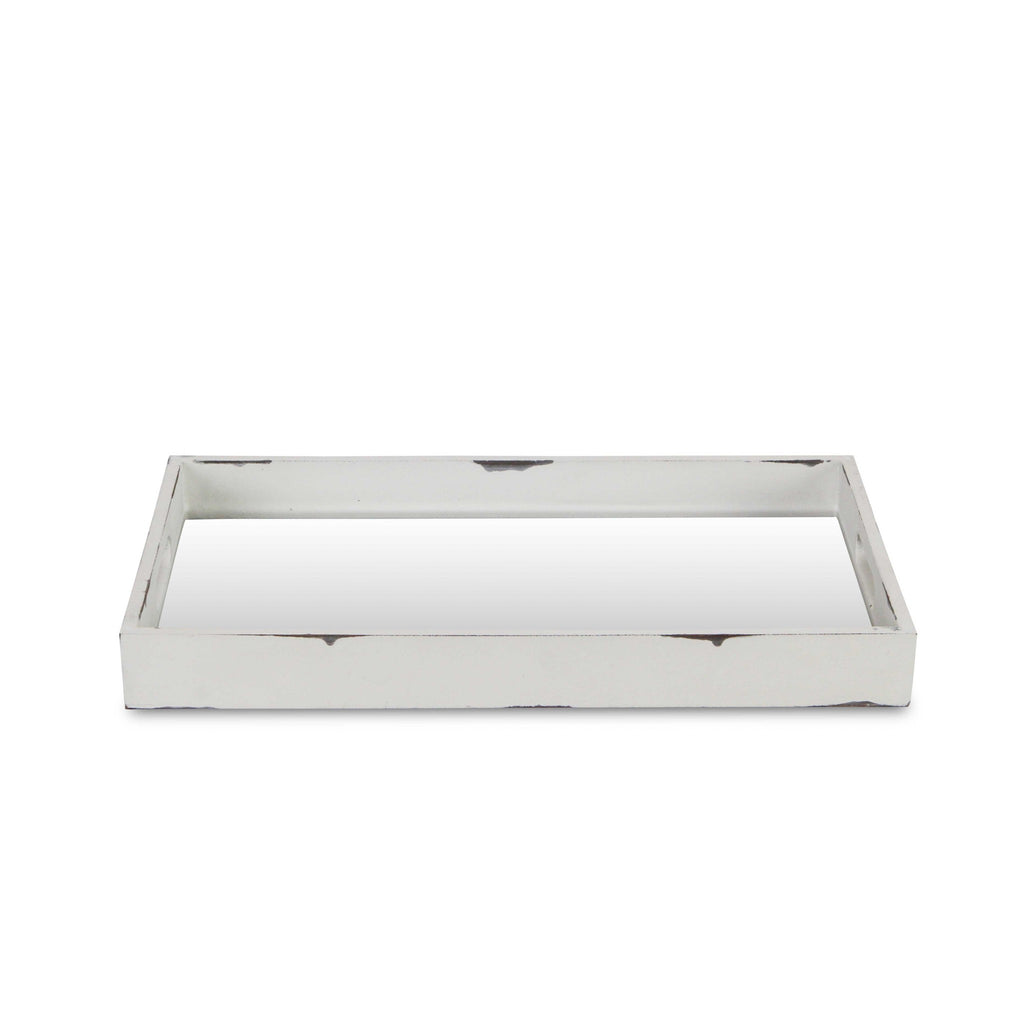 16" White Wood Indoor Outdoor Serving Tray With Handles