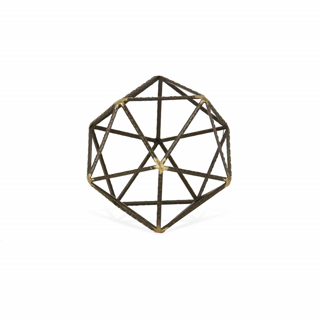 6" Brown and Gold Metal Hand Painted Geometric Orb Tabletop Sculpture