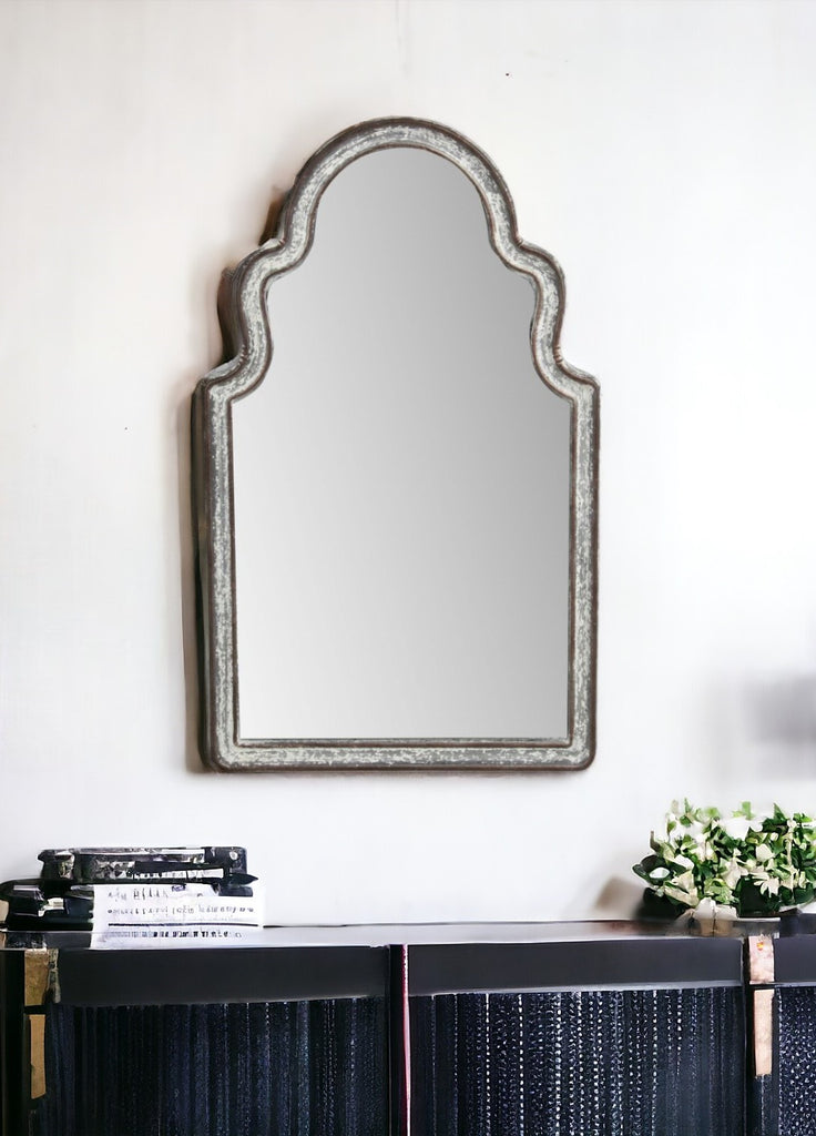 24" Gray Abstract Metal Framed Accent Mirror