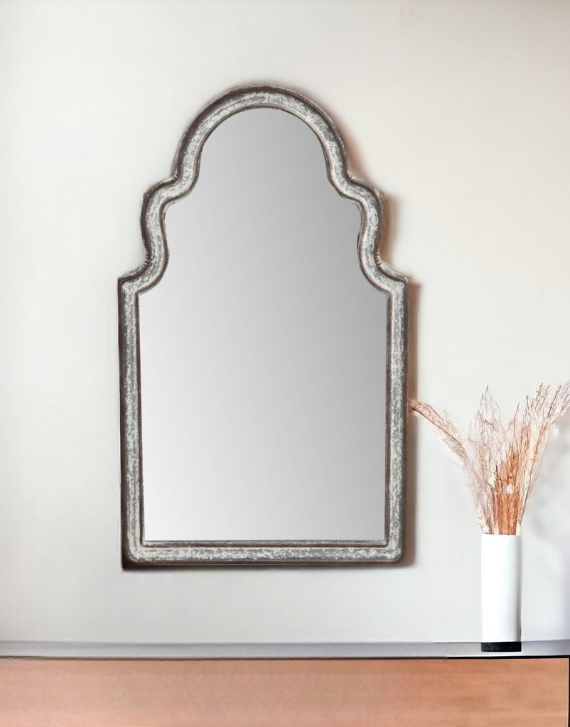 24" Gray Abstract Metal Framed Accent Mirror