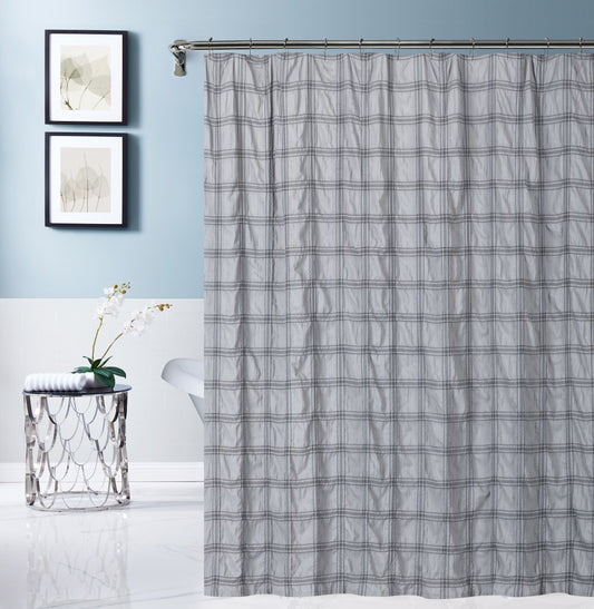 LuxxHomes  Gray Modern Striped Crinkle Shower Curtain