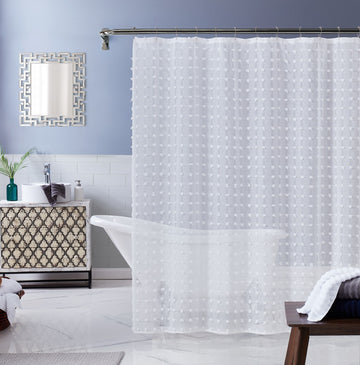 White Puff Sheer Shower Curtain