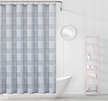 LuxxHomes  Silver Striped Embroidered Shower Curtain