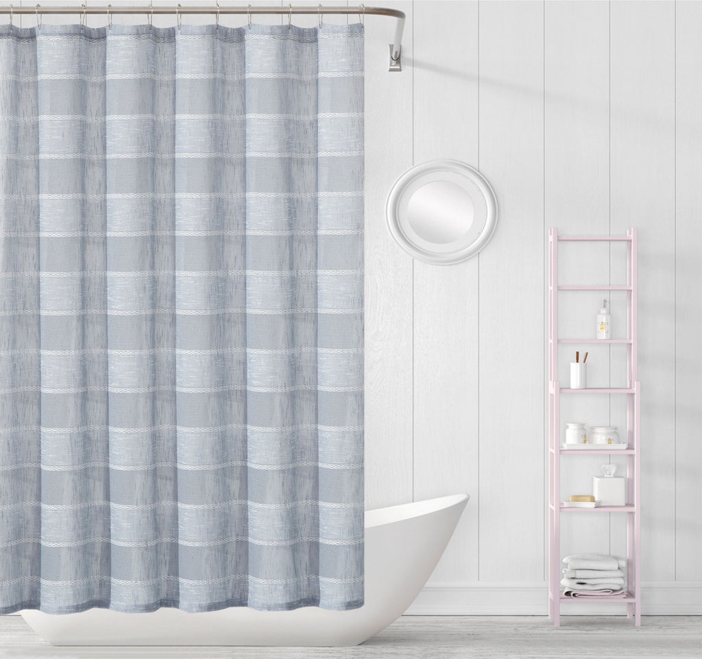 LuxxHomes  Silver Striped Embroidered Shower Curtain