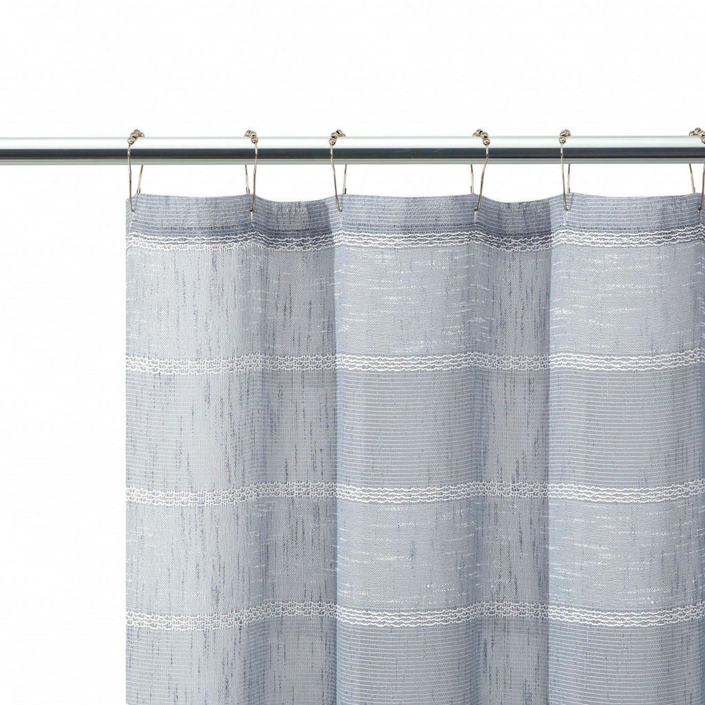 LuxxHomes  Silver Striped Embroidered Shower Curtain