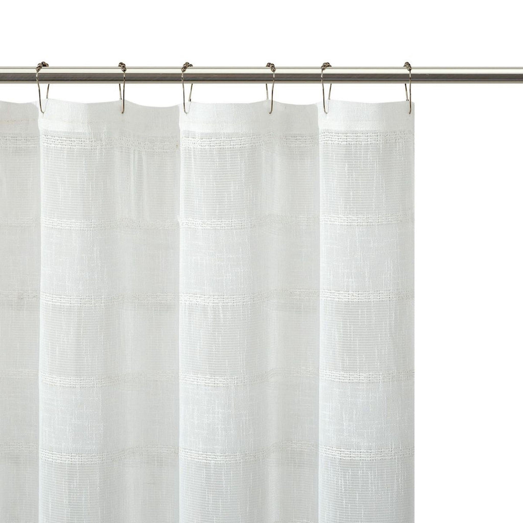 LuxxHomes  White Striped Embroidered Shower Curtain