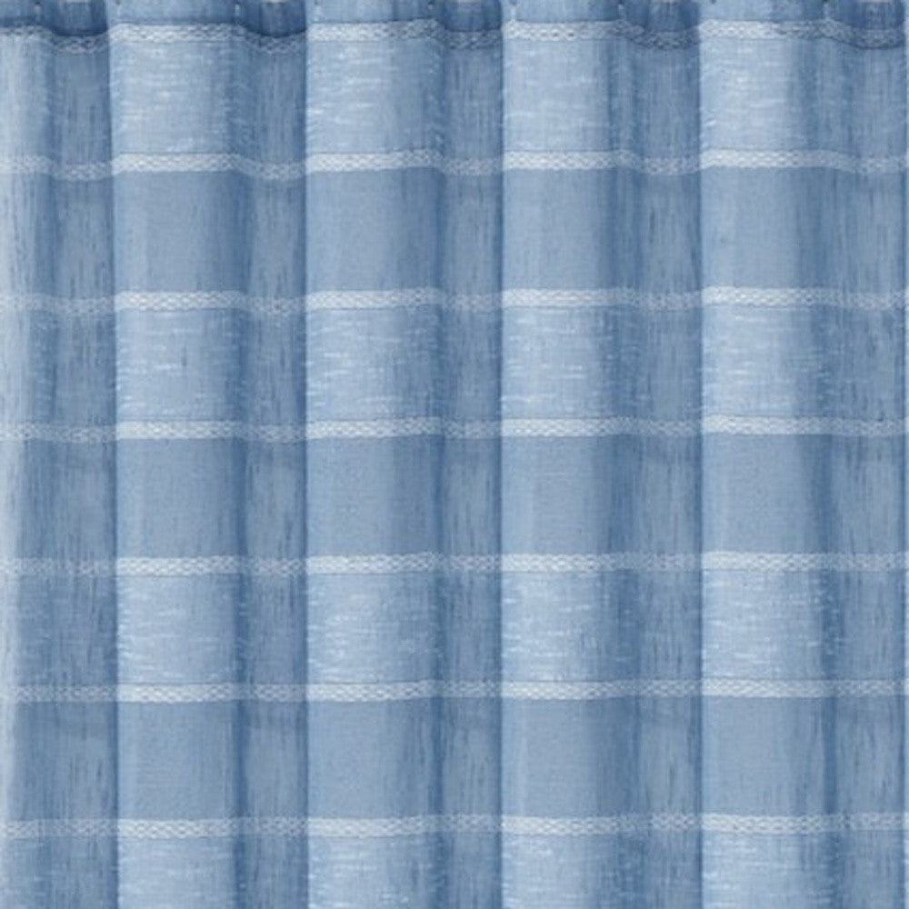 LuxxHomes  Blue Striped Polyester Embroidered Shower Curtain