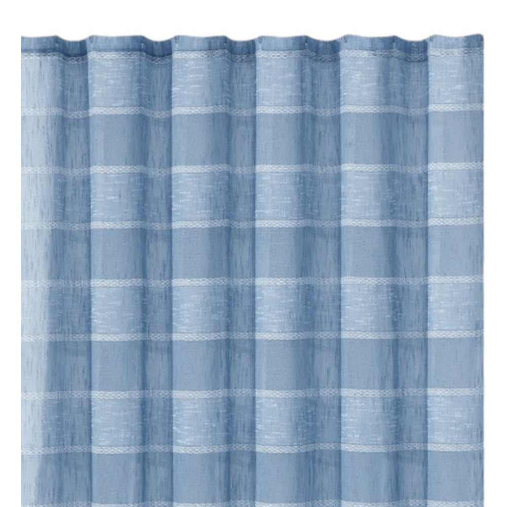 LuxxHomes  Blue Striped Polyester Embroidered Shower Curtain