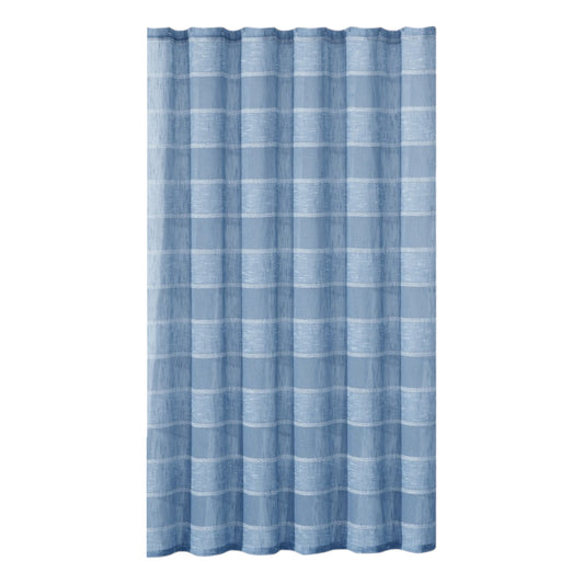 LuxxHomes  Blue Striped Polyester Embroidered Shower Curtain