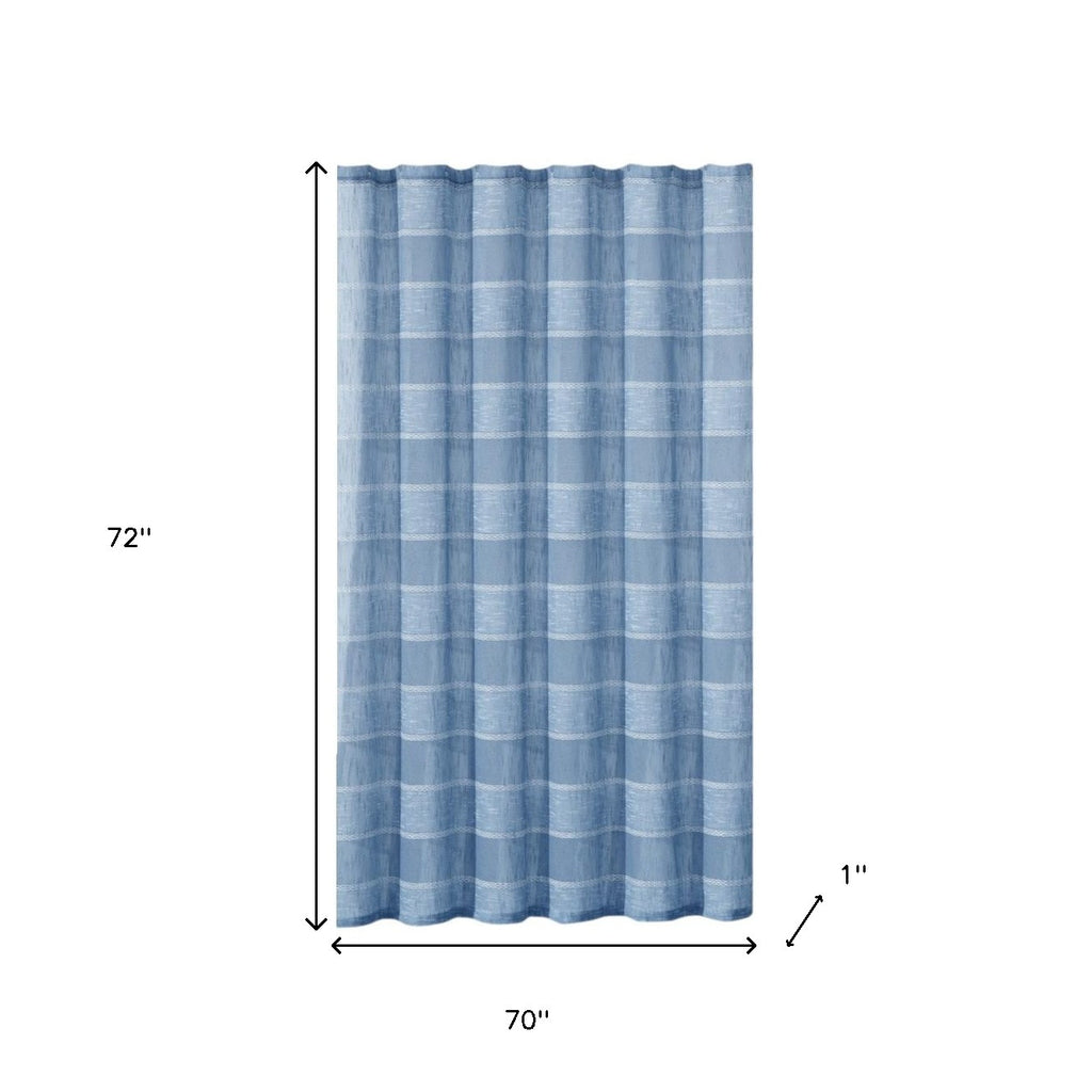 LuxxHomes  Blue Striped Polyester Embroidered Shower Curtain