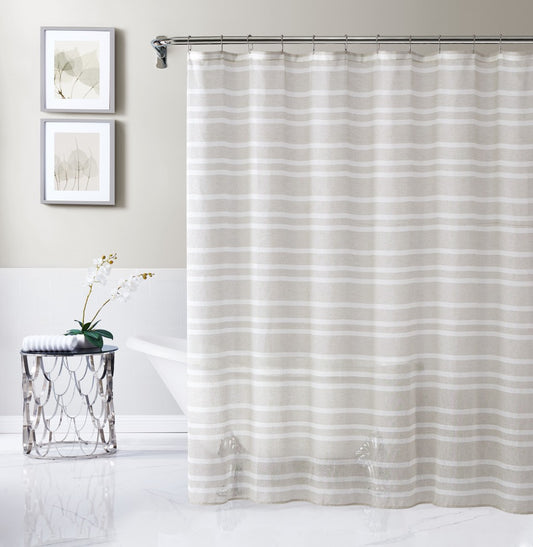 LuxxHomes  Taupe and White Striped Shower Curtain