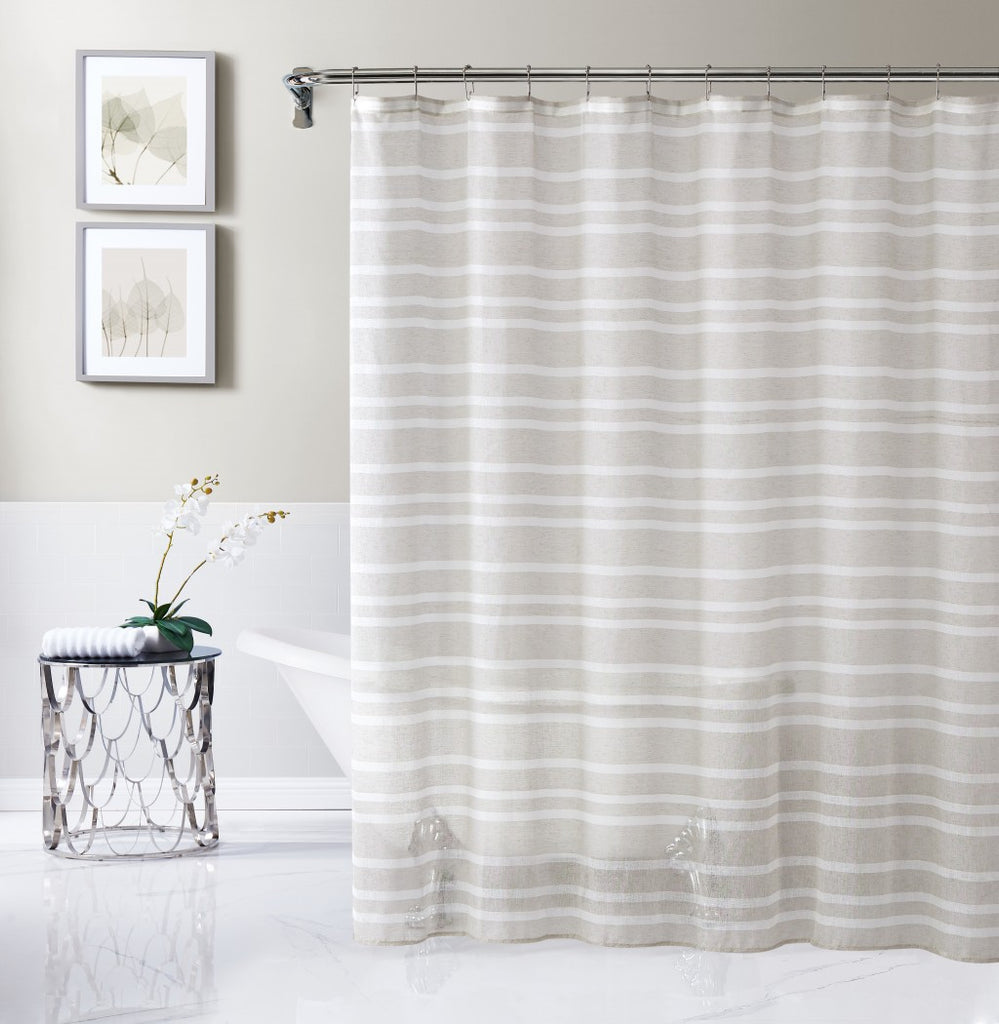 LuxxHomes  Taupe and White Striped Shower Curtain