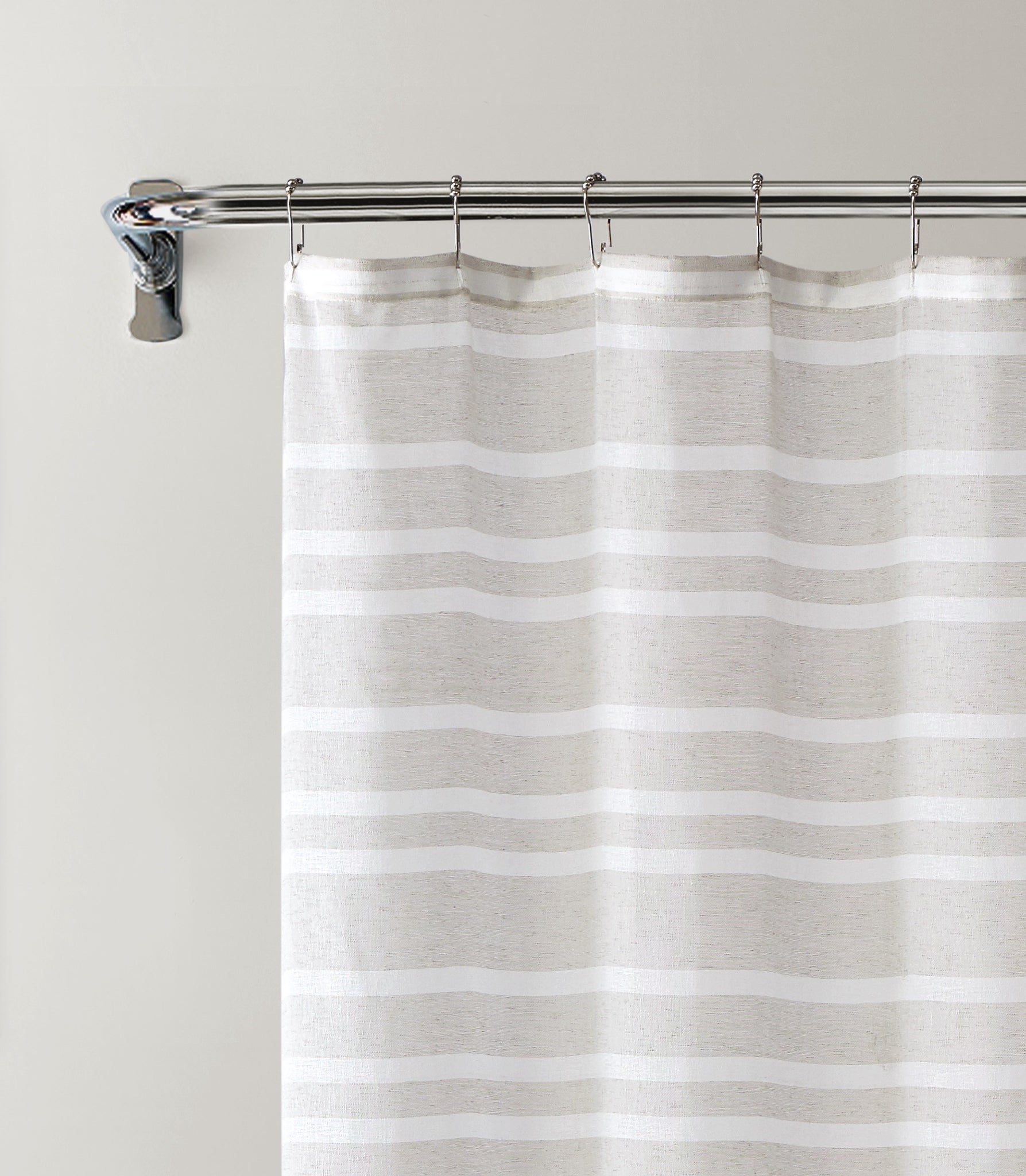 LuxxHomes  Taupe and White Striped Shower Curtain