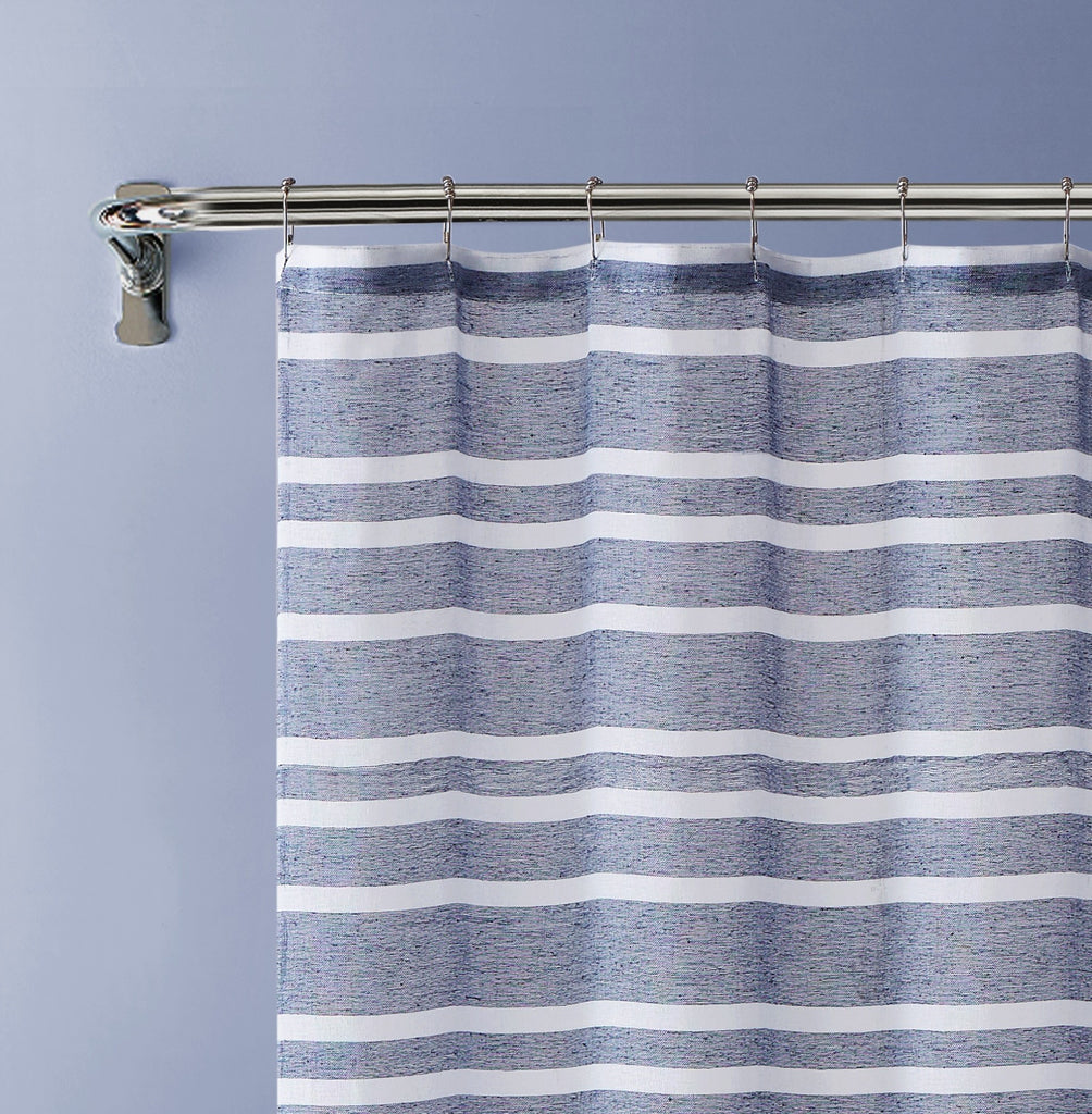 LuxxHomes  Navy and White Striped Shower Curtain