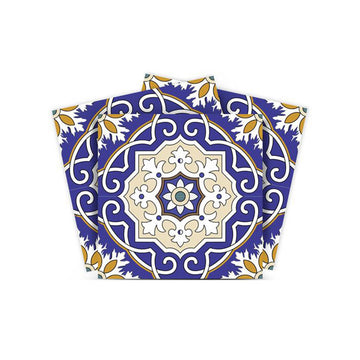 LuxxHomes  4" X 4" Blue White and Gold Mosaic Removable Tiles