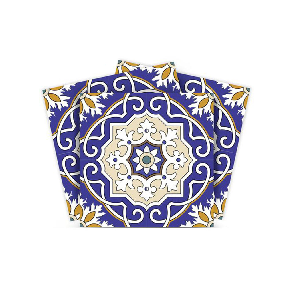 LuxxHomes  4" X 4" Blue White and Gold Mosaic Removable Tiles