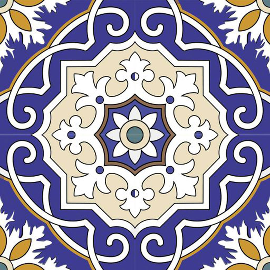 LuxxHomes  4" X 4" Blue White and Gold Mosaic Removable Tiles