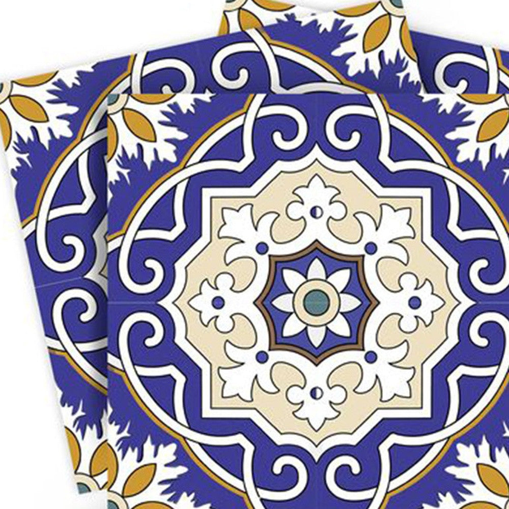 LuxxHomes  4" X 4" Blue White and Gold Mosaic Removable Tiles