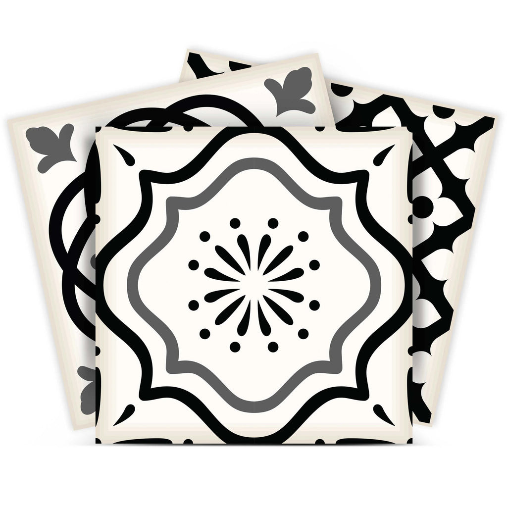 LuxxHomes  4" X 4" Black and White Multi Peel and Stick Removable Tiles