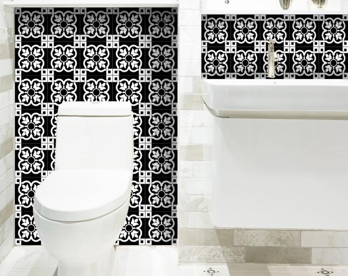 LuxxHomes  4" X 4" Black and White Stark Peel and Stick Removable Tiles